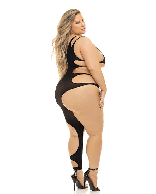 Pink Lipstick Show You How Cut Out Bodystocking Black QN