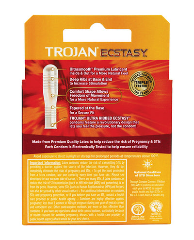 Trojan Ultra Ribbed Ecstasy Condoms - Box of 3
