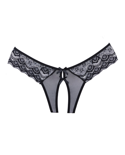 Adore Foreplay Lace & Mesh Front Open Panty Black O/S