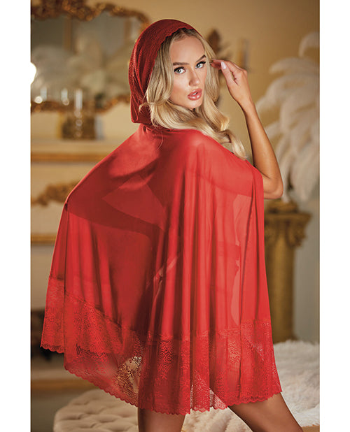 Allure Lace & Mesh Cape w/Attached Waist Belt (G-String NOT included) Red O/S