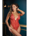 Be Mine Ouverte Front Zipper & Crotchless Teddy Red O/S