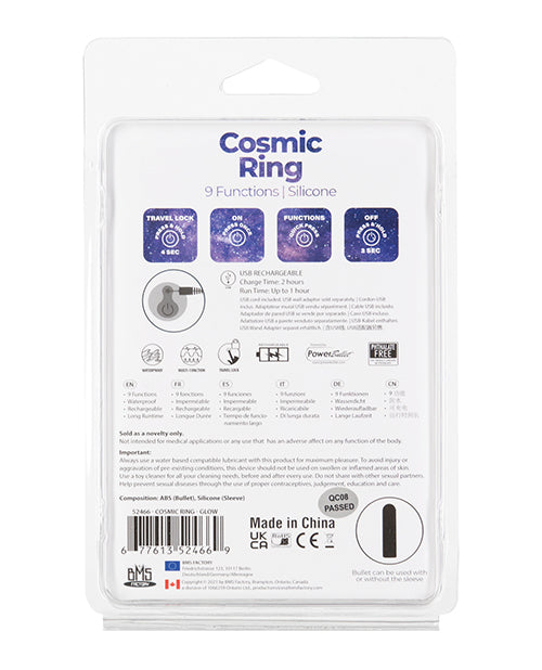 Cosmic Cock Ring w/Rechargeable Bullet - 9 Functions Glow in the Dark