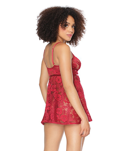 Stretch Lace Soft Triangle Cup Babydoll w/Thong Ruby O/S