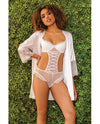 Stretch Mesh Ruffled Crotchless Teddy White MD