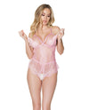 Crystal Pink Peek a Boo Crotchless Teddy Pink O/S