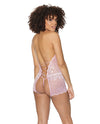 Crystal Pink Halter Crotchless Teddy Pink/Silver O/S