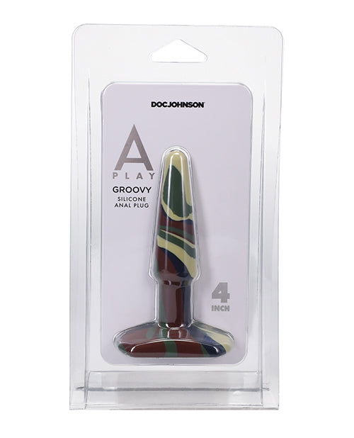 A Play 4" Groovy Silicone Anal Plug - Camouflage