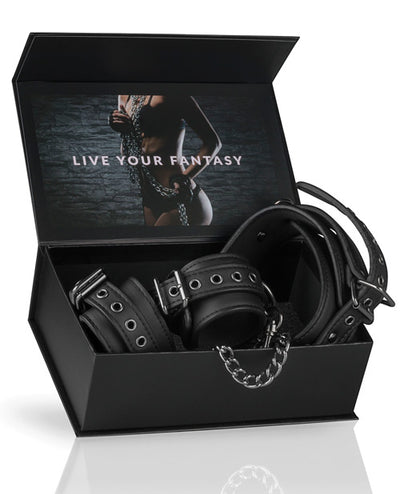 Easy Toys Faux Leather Collar w/Handcuffs - Black