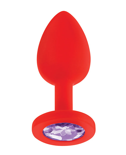 Luv Inc. Jeweled Silicone Butt Plug w/Three Stones - Small Red