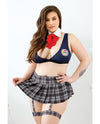 Play Learning Curves Bowtie, Top, Gartered Skirt, G-String Blue 3X/4X