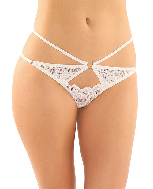 Jasmine Strappy Lace Thong w/Front Keyhole Cut Out - White