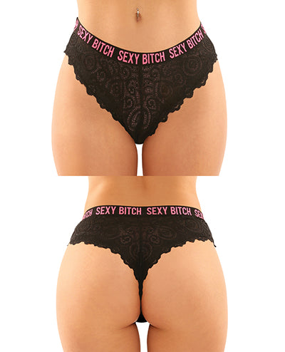 Vibes Buddy Sexy Bitch Lace Panty & Micro Thong Black/PNK L/XL