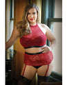 Curve Aria Lace Halter Top & High Waist Panty - Red