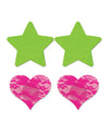 Fantasy UV Reactive Neon Star & Lace Heart Pasties - Green & Pink O/S Pack of 2