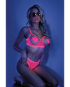 Glow Black Light Open Cup Bra & Crotchless Panties (Pasties Not Included) Neon Pink M/L