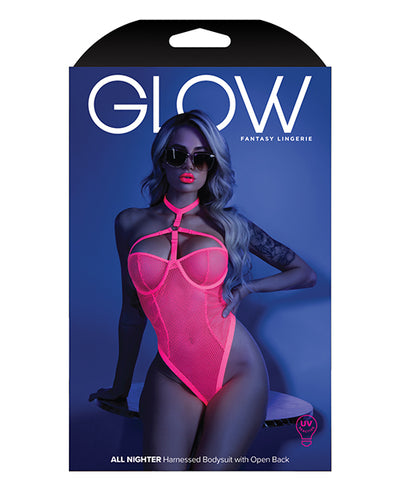 Glow Black Light Harness Mesh Body Suit Neon Pink M/L