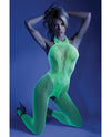 Glow Black Light Crotchless Bodystocking Neon Green O/S