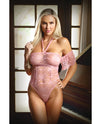 Tease Annabelle Halter Tie Stretch Lace Bodysuit w/Snap Crotch - Rose Pink