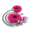 Nixie Metal Butt Plug w/Inlaid Jewel & Fur Cuff Set - Pink Metallic