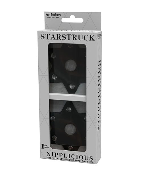 Nipplicious Starstruck  Leather Pasties w/Studs & Nipple Hole - Black