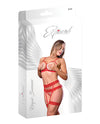 Risqué Business Cupless Bra, Garter & Crotchless Panty Red S/M