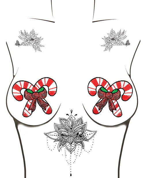 Neva Nude Sequin Candy Cane Pasties - Red/White O/S