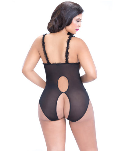 Lace Open Cup & Crotchless Teddy Black QN