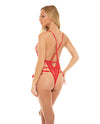 Sloane Soft Cup Deep Plunge Teddy w/Side Lace Up Ribbon Detail Red L/XL