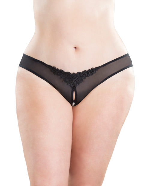 Crotchless Thong w/Pearls - Black