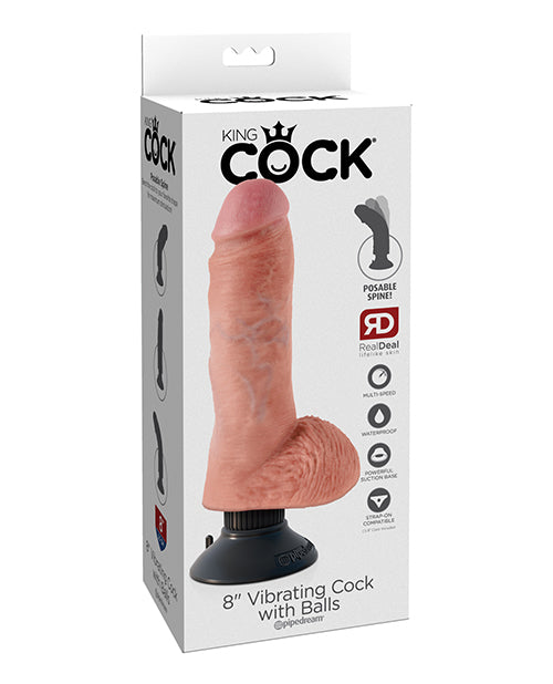 King Cock 8" Vibrating Cock w/Balls - Flesh
