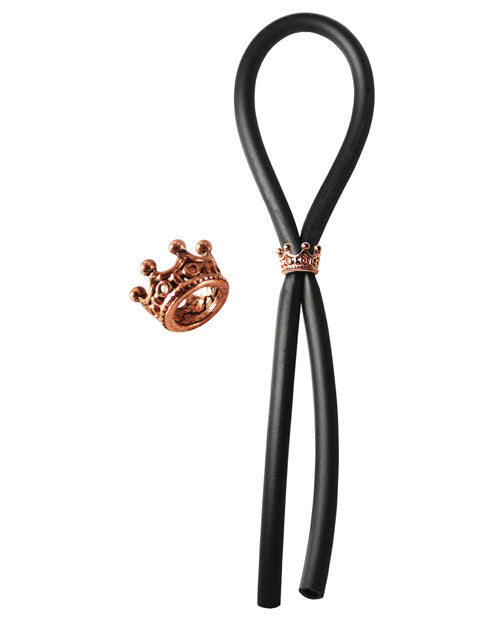 Bolo Silicone Lasso w/Rose Gold Crown Slider Ring - Black