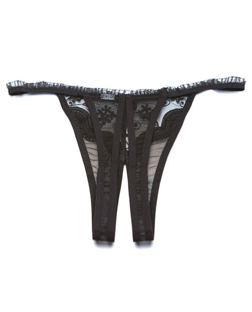 Scalloped Embroidery Crotchless Panty - Black