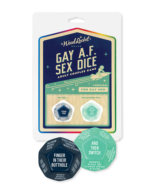 '=Wood Rocket Gay AF Gay Men Couples Sex Dice Game - Blue
