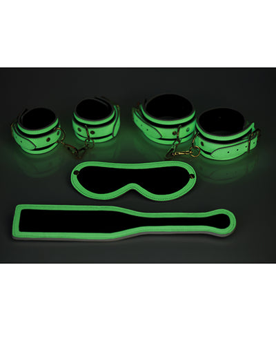 Master Series Kink in the Dark Glowing Cuffs & Blindfold & Paddle Set